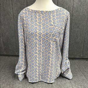 Loft Blue and White Relaxed Boxy Long Sleeve Blouse
